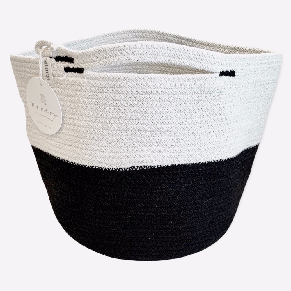 NWT Mia Melange Foldable Cotton Basket Plant Holder Black/White Handcrafted